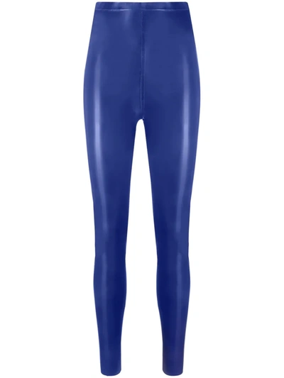 Shop Saint Laurent High-waist Latex Leggings In Blue