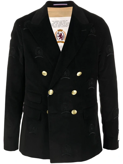 retning Sway strække Tommy Hilfiger Crest Embroidery Velvet Blazer In Black | ModeSens