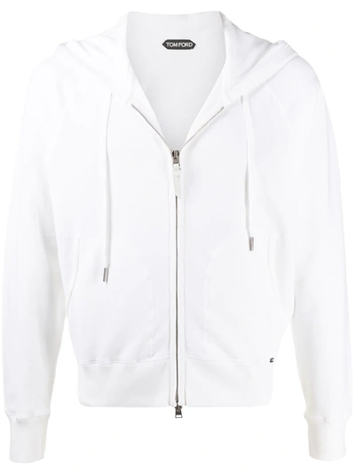 Shop Tom Ford Zip-up Cotton Hoodie In White