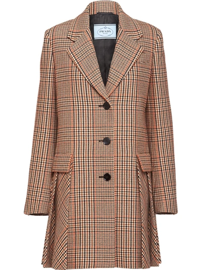 Shop Prada Checked Single-breasted Coat In Brown