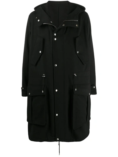 Shop Balmain Hooded Parka Coat In Black