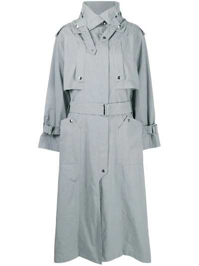 Shop Kenzo Belted Trench Coat In Grey