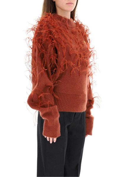 Shop Attico Sweater With Feathers In Brown