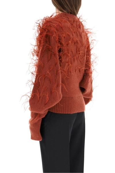 Shop Attico Sweater With Feathers In Brown