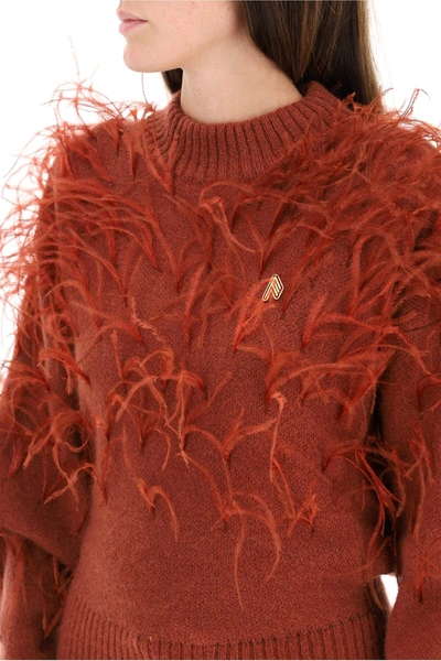Shop Attico Sweater With Feathers In Brown