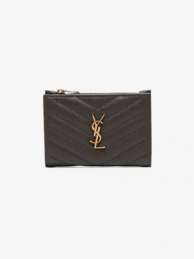 Shop Saint Laurent Green Monogram Quilted Leather Zip Wallet