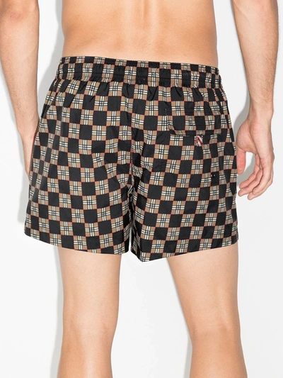Shop Burberry Greenford Checked Swim Shorts In Black