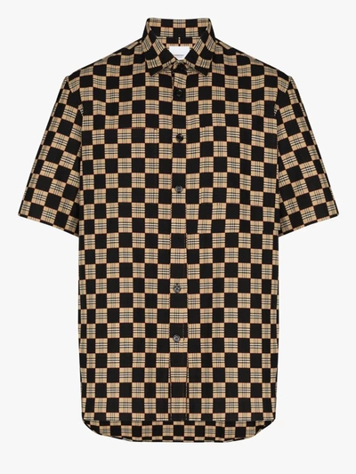 Shop Burberry Trulo Checked Short Sleeve Shirt In Black