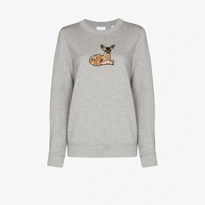 Shop Burberry Fairhall Deer Embroidered Sweatshirt In Grey