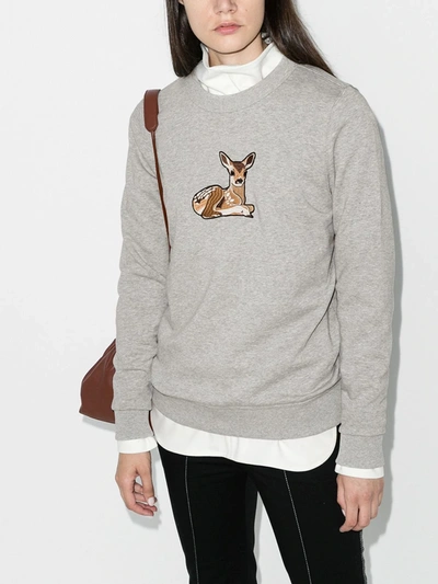 Shop Burberry Fairhall Deer Embroidered Sweatshirt In Grey