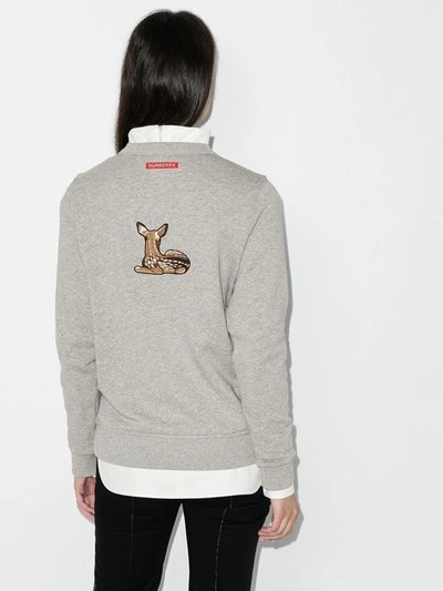 Shop Burberry Fairhall Deer Embroidered Sweatshirt In Grey