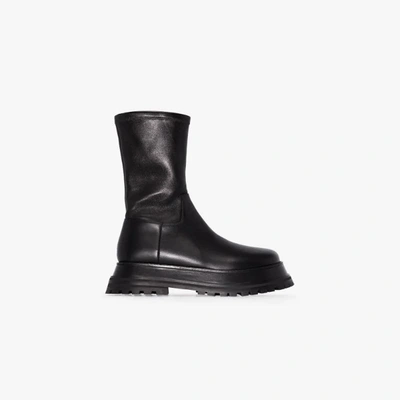 Shop Burberry Black Hurr Leather Ankle Boots