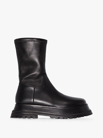 Shop Burberry Black Hurr Leather Ankle Boots