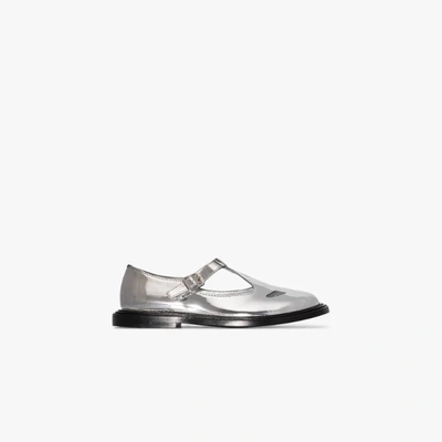 Shop Burberry Silver Patent Leather T-bar Shoes