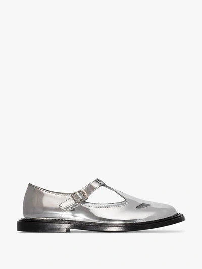 Shop Burberry Silver Patent Leather T-bar Shoes