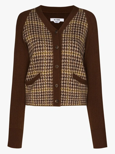 Shop Re/done Houndstooth Button-up Knit Cardigan In Brown