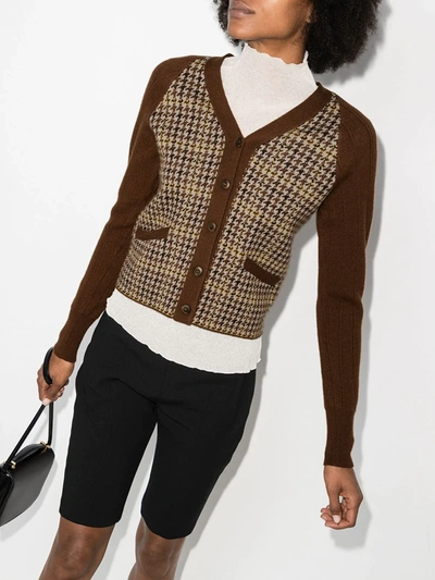 Shop Re/done Houndstooth Button-up Knit Cardigan In Brown