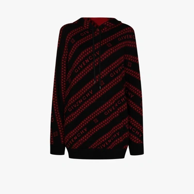 Shop Givenchy Chain Logo Wool Knit Hoodie In Red