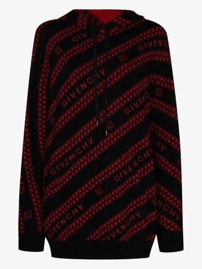 Shop Givenchy Chain Logo Wool Knit Hoodie In Red