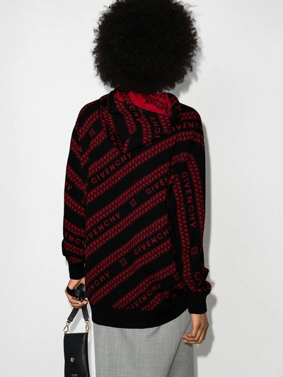 Shop Givenchy Chain Logo Wool Knit Hoodie In Red