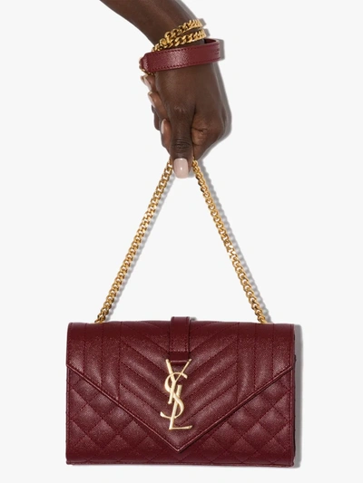 Shop Saint Laurent Red Small Envelope Leather Shoulder Bag