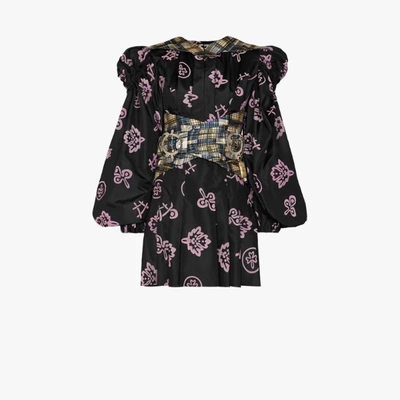Shop Chopova Lowena Emper Pouf Sleeve Mini Dress In Black