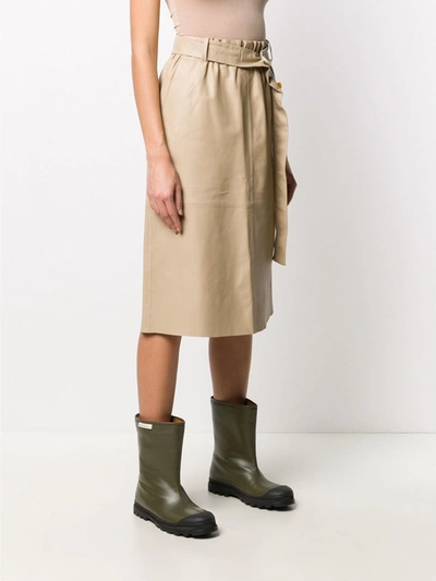 Shop Alysi Leather Skirt In Beige