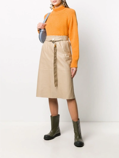 Shop Alysi Leather Skirt In Beige