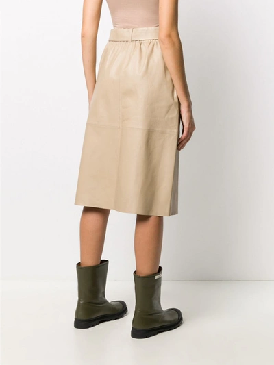 Shop Alysi Leather Skirt In Beige