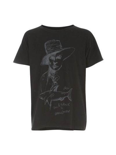 Shop Greg Lauren Cotton Basic T-shirt W/print In Black