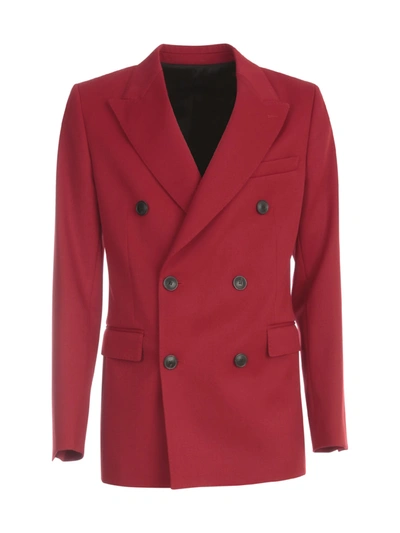 Shop Ami Alexandre Mattiussi Men Double Breasted Lined Jacket Twxtured Wool In Red