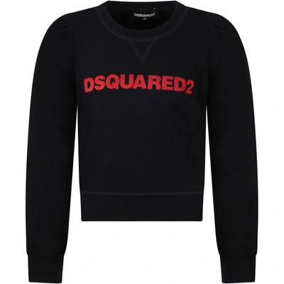 Shop Dsquared2 Black Sweatshirt For Girl With Red Logo
