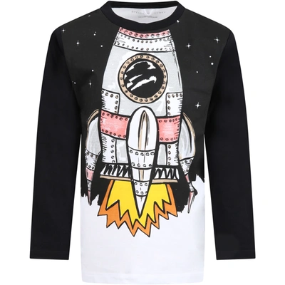 Shop Stella Mccartney White T-shirt For Kids With Shuttle In Black