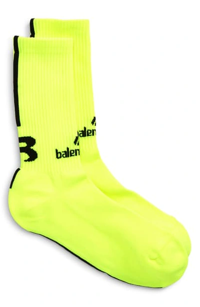 Shop Balenciaga Sponsor Logo Soccer Socks In Lemon/ Black