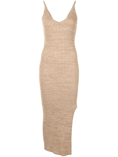 Shop Anna Quan Nash Side Slit Knitted Dress In Brown