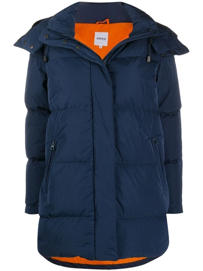 Shop Aspesi Feather Down Hooded Parka In Blue