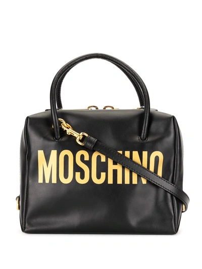 Shop Moschino Logo Plaque Tote In Black
