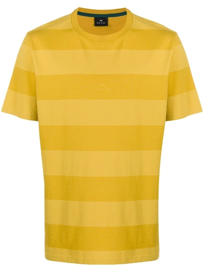 Shop Ps By Paul Smith Striped Organic Cotton T-shirt In Yellow