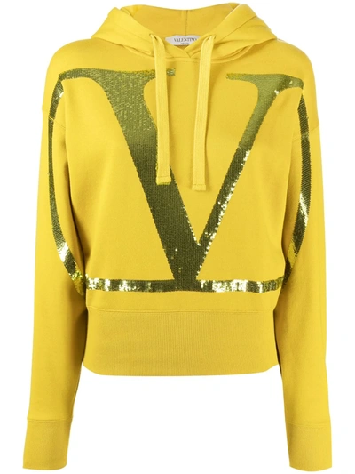 Shop Valentino Vlogo Sequin-embellished Hoodie In Yellow