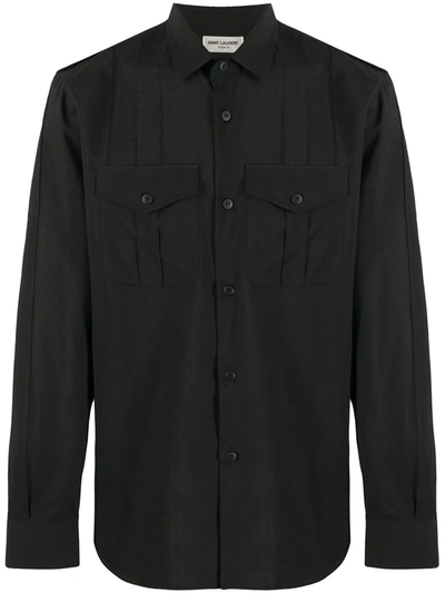 Shop Saint Laurent Wool Military Shirt In Black