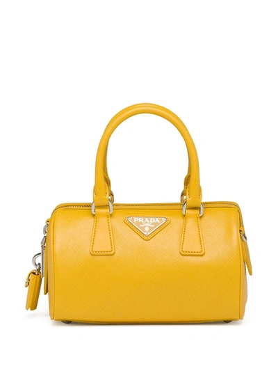 Shop Prada Re-edition Triangle Logo Tote Bag In Yellow