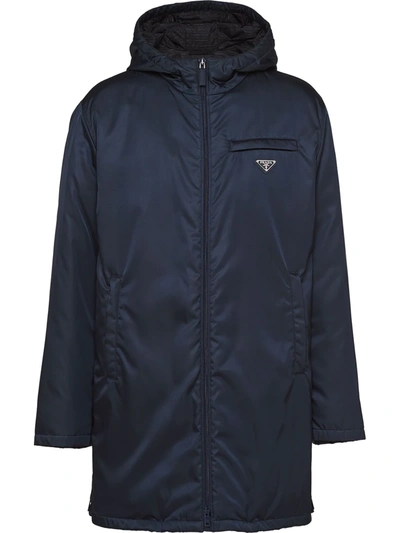 Shop Prada Re-nylon Padded Hooded Jacket In Blue