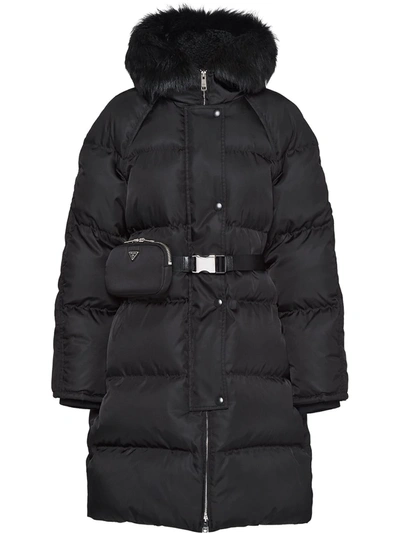 Shop Prada Re-nylon Belted Puffer Coat In Black