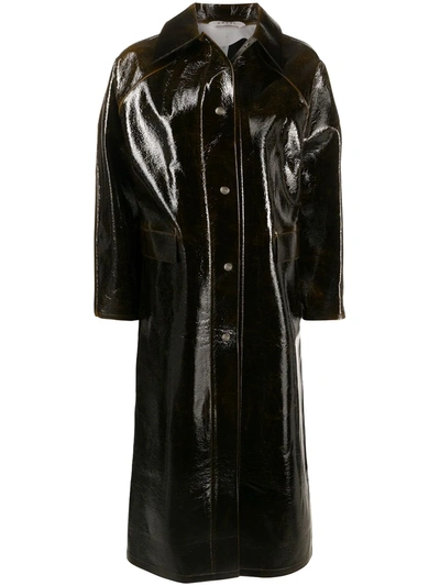 Shop Kassl Editions Tarnished-edge Coated Coat In Brown