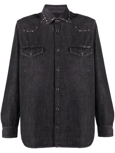 Shop Golden Goose Stud Detail Denim Shirt In Grey