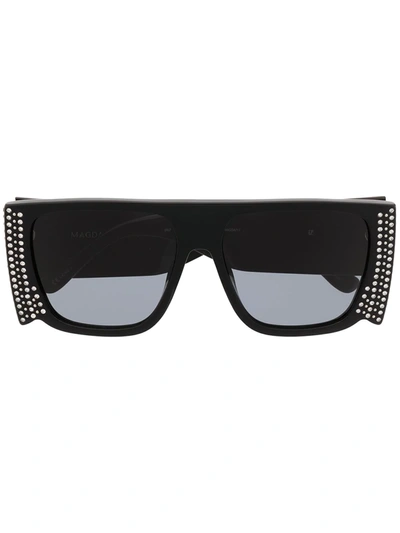 Shop Linda Farrow Magda Mask Crystal Sunglasses In Black