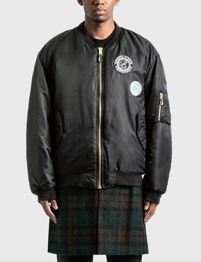 Shop Raf Simons Nylon Patched Bomber Jacket With Wool Elongation In Green