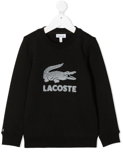 Shop Lacoste Long-sleeved Logo Print Jumper In Black