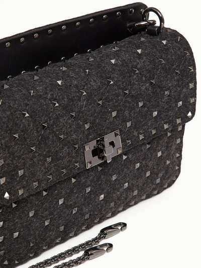 Shop Valentino Medium Rockstud Spike Bag In Felt In Grey