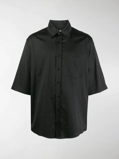 Shop Marine Serre Oversized Short Sleeved Satin Shirt In Black